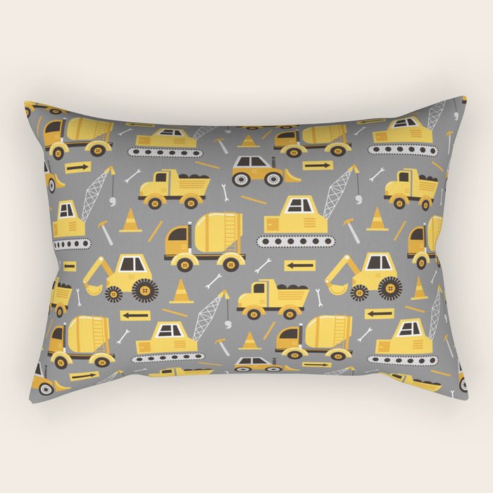 Construction Trucks on Gray Rectangular Pillow Gallery Image 1