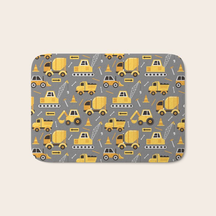 Construction Trucks on Gray Bath Mat Gallery Image 1