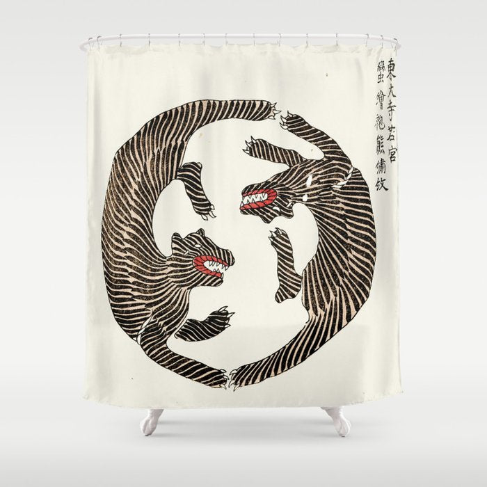 Japanese Tigers By Yatsuo No Tsubaki Shower Curtain Gallery Image 1