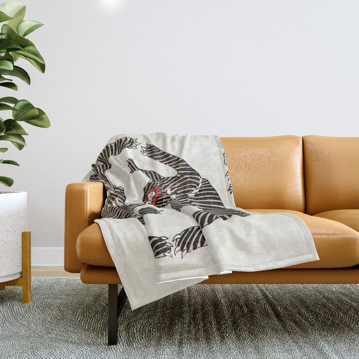 Japanese Tigers By Yatsuo No Tsubaki Throw Blanket Gallery Image 1