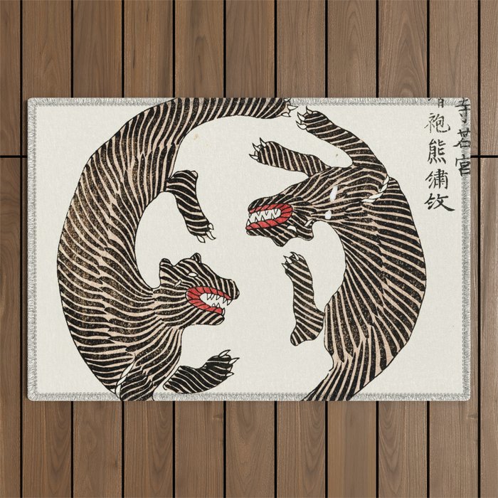 Japanese Tigers By Yatsuo No Tsubaki Outdoor Rug Gallery Image 1