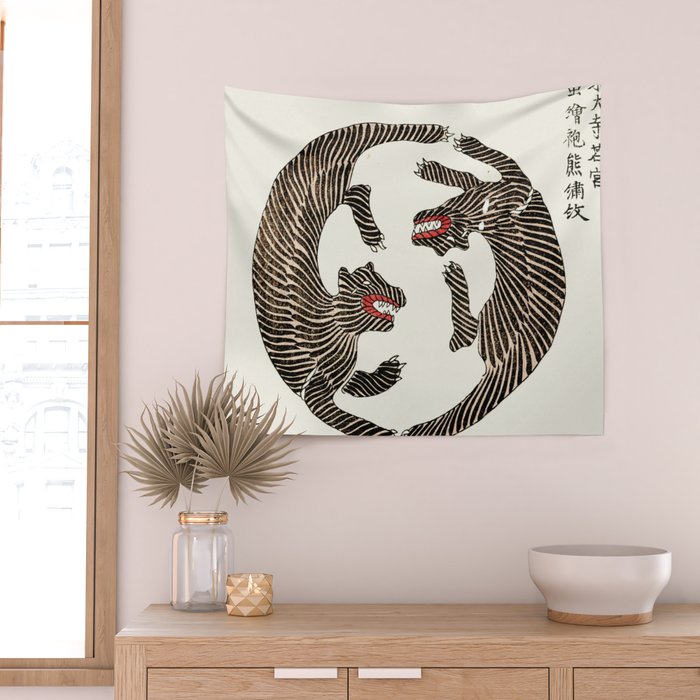 Japanese Tigers By Yatsuo No Tsubaki Wall Tapestry Gallery Image 2
