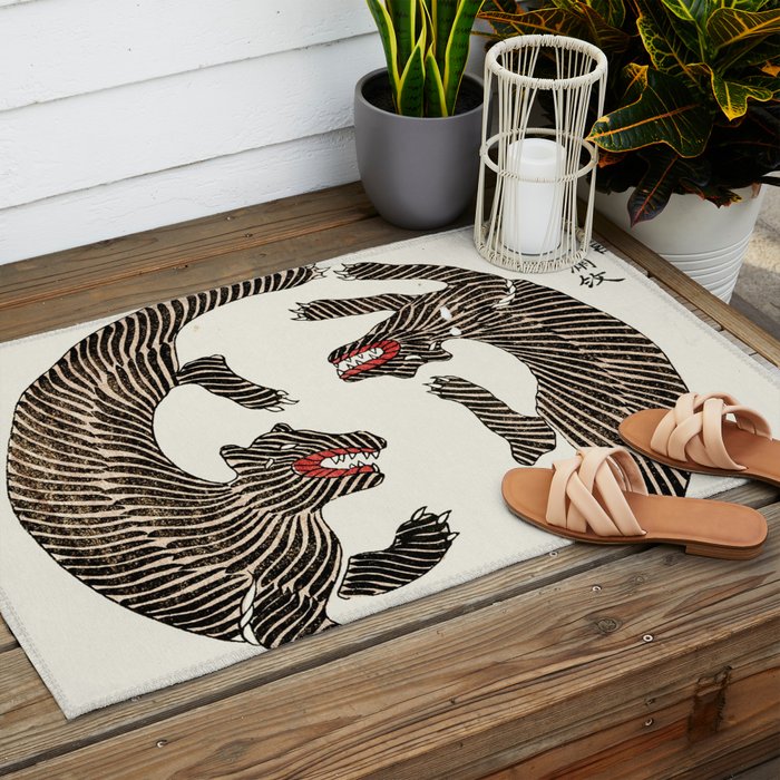 Japanese Tigers By Yatsuo No Tsubaki Outdoor Rug Gallery Image 2