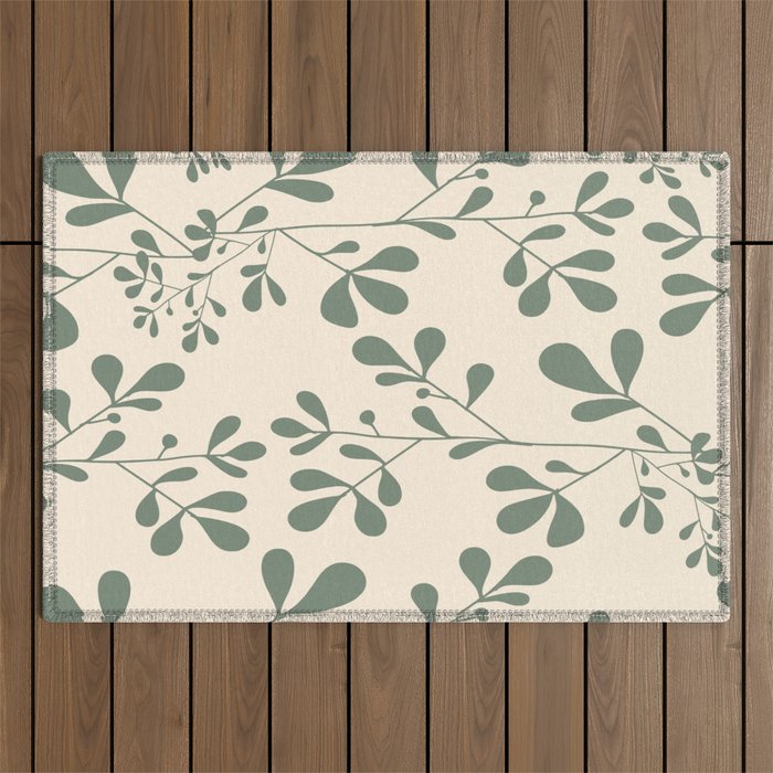 Abstract Leaves Print, Ivory and Green Outdoor Rug Gallery Image 1