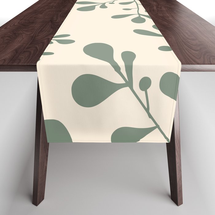 Abstract Leaves Print, Ivory and Green Table Runner Gallery Image 1