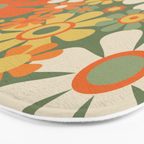 Retro Garden Flowers Groovy 60s 70s Floral Pattern in Mossy Sage Green Orange Yellow Bath Mat Gallery Image 3