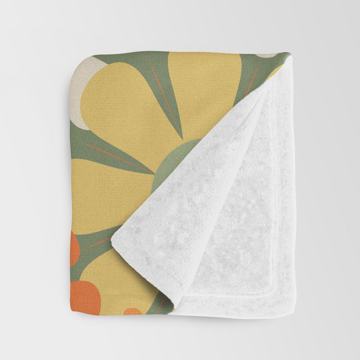 Retro Garden Flowers Groovy 60s 70s Floral Pattern in Mossy Sage Green Orange Yellow Throw Blanket Gallery Image 3