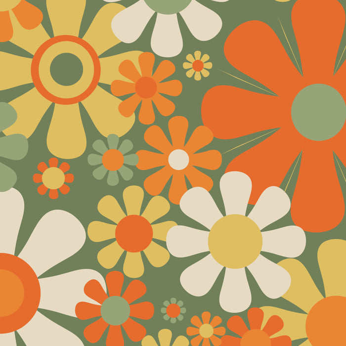 Retro Garden Flowers Groovy 60s 70s Floral Pattern in Mossy Sage Green Orange Yellow Coffee Mug Gallery Image 2