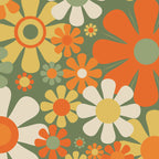 Retro Garden Flowers Groovy 60s 70s Floral Pattern in Mossy Sage Green Orange Yellow Coffee Mug Gallery Image 2