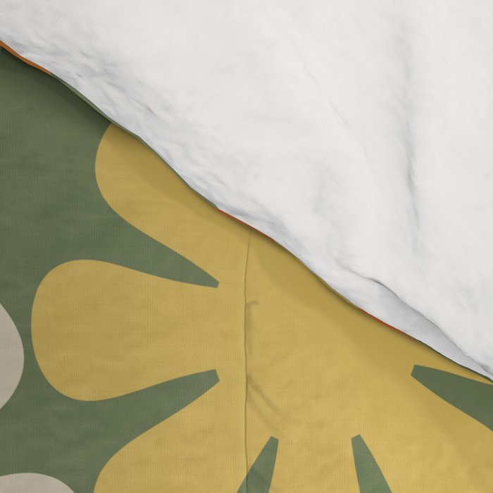 Retro Garden Flowers Groovy 60s 70s Floral Pattern in Mossy Sage Green Orange Yellow Comforter Gallery Image 4