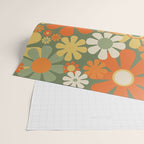 Retro Garden Flowers Groovy 60s 70s Floral Pattern in Mossy Sage Green Orange Yellow Wrapping Paper Gallery Image 2