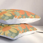 Retro Garden Flowers Groovy 60s 70s Floral Pattern in Mossy Sage Green Orange Yellow Pillow Sham Gallery Image 3