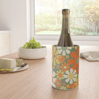 Retro Garden Flowers Groovy 60s 70s Floral Pattern in Mossy Sage Green Orange Yellow Wine Chiller Gallery Image 4
