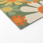 Retro Garden Flowers Groovy 60s 70s Floral Pattern in Mossy Sage Green Orange Yellow Welcome Mat Gallery Image 2