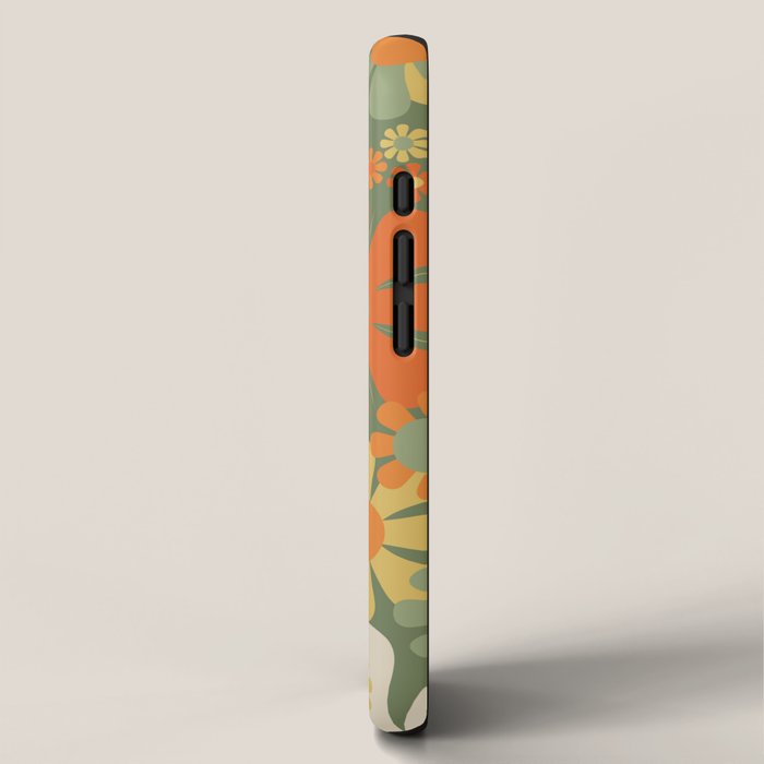 Retro Garden Flowers Groovy 60s 70s Floral Pattern in Mossy Sage Green Orange Yellow iPhone Case Gallery Image 2