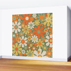 Retro Garden Flowers Groovy 60s 70s Floral Pattern in Mossy Sage Green Orange Yellow Wall Mural Gallery Image 2