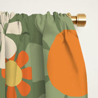 Retro Garden Flowers Groovy 60s 70s Floral Pattern in Mossy Sage Green Orange Yellow Window Curtain Gallery Image 2
