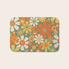 Retro Garden Flowers Groovy 60s 70s Floral Pattern in Mossy Sage Green Orange Yellow Bath Mat Gallery Image 1