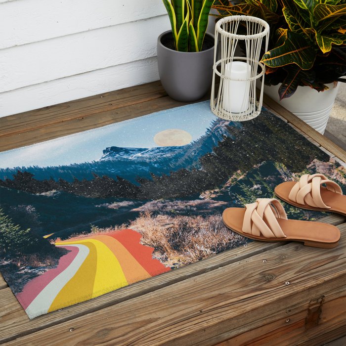 1960's Style Mountain Collage Outdoor Rug Gallery Image 2