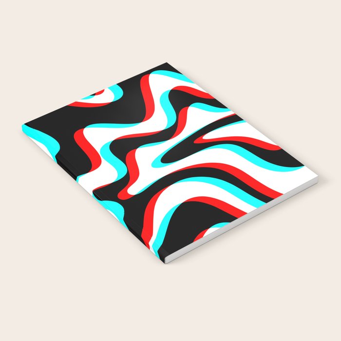 Trippy Glitch Retro Liquid Swirl Abstract Pattern Black White Red Cyan Notebook Gallery Image 1