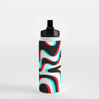 Trippy Glitch Retro Liquid Swirl Abstract Pattern Black White Red Cyan Water Bottle Gallery Image 2