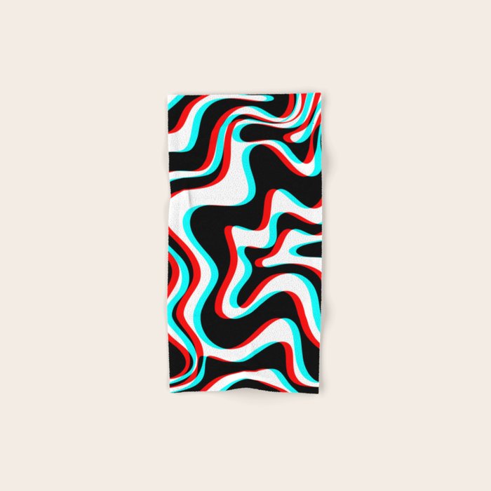 Trippy Glitch Retro Liquid Swirl Abstract Pattern Black White Red Cyan Bath Towel Gallery Image 1