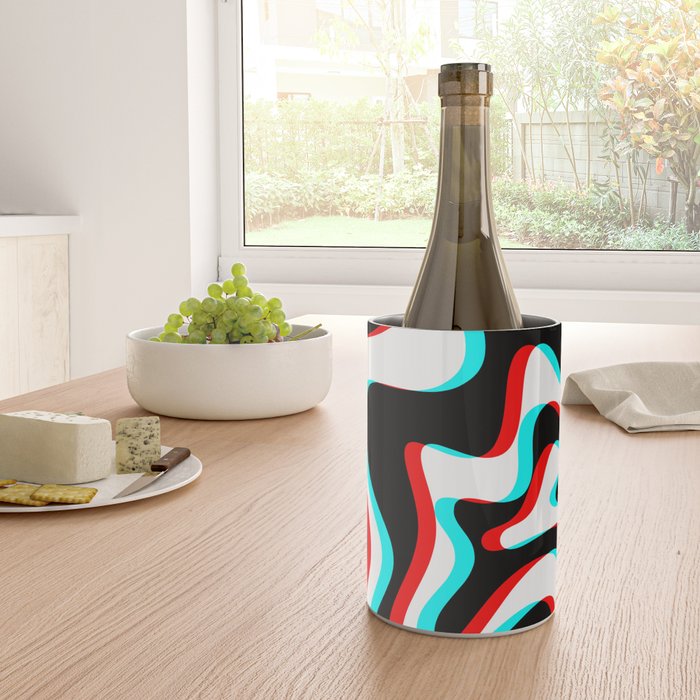 Trippy Glitch Retro Liquid Swirl Abstract Pattern Black White Red Cyan Wine Chiller Gallery Image 4