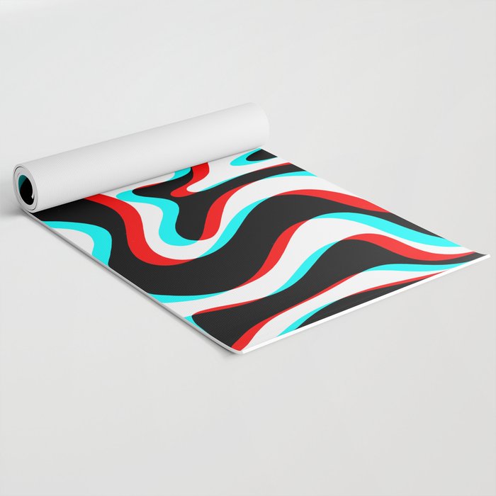 Trippy Glitch Retro Liquid Swirl Abstract Pattern Black White Red Cyan Yoga Mat Gallery Image 2
