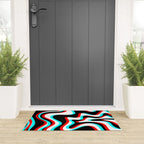 Trippy Glitch Retro Liquid Swirl Abstract Pattern Black White Red Cyan Welcome Mat Gallery Image 3
