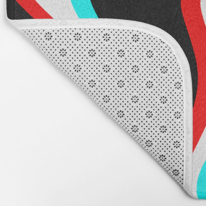 Trippy Glitch Retro Liquid Swirl Abstract Pattern Black White Red Cyan Bath Mat Gallery Image 2