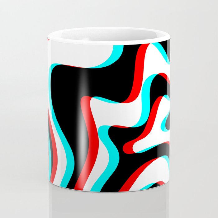 Trippy Glitch Retro Liquid Swirl Abstract Pattern Black White Red Cyan Coffee Mug Gallery Image 4