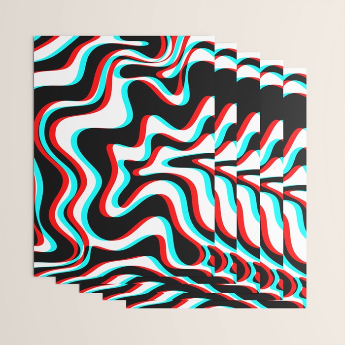 Trippy Glitch Retro Liquid Swirl Abstract Pattern Black White Red Cyan Wrapping Paper Gallery Image 3