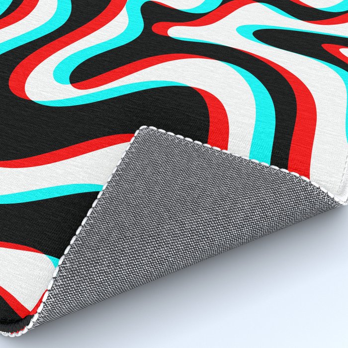 Trippy Glitch Retro Liquid Swirl Abstract Pattern Black White Red Cyan Rug Gallery Image 4