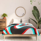 Trippy Glitch Retro Liquid Swirl Abstract Pattern Black White Red Cyan Comforter Gallery Image 3