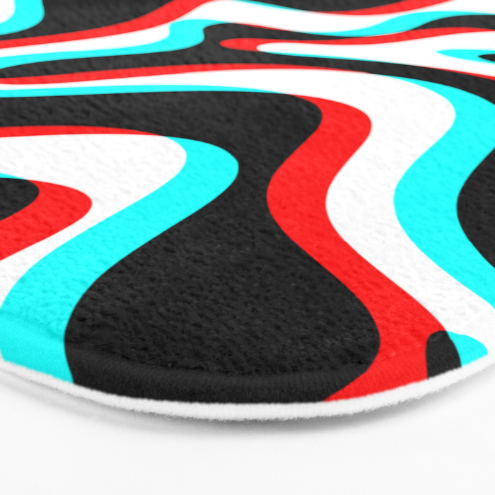 Trippy Glitch Retro Liquid Swirl Abstract Pattern Black White Red Cyan Bath Mat Gallery Image 3