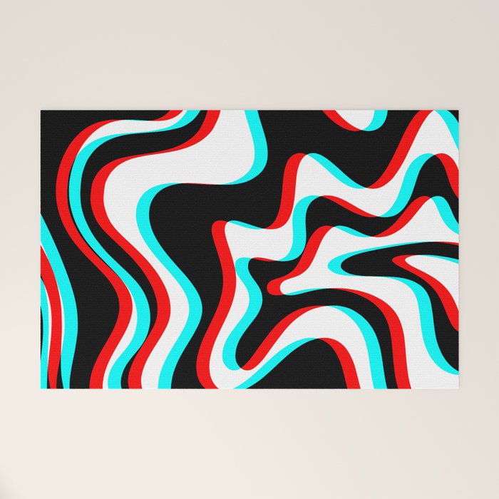 Trippy Glitch Retro Liquid Swirl Abstract Pattern Black White Red Cyan Welcome Mat Gallery Image 1