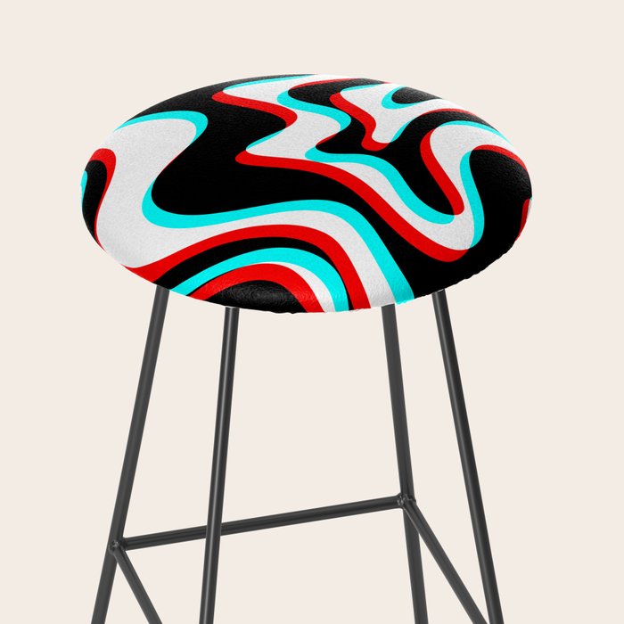Trippy Glitch Retro Liquid Swirl Abstract Pattern Black White Red Cyan Stool Gallery Image 2