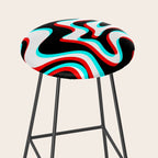 Trippy Glitch Retro Liquid Swirl Abstract Pattern Black White Red Cyan Stool Gallery Image 2