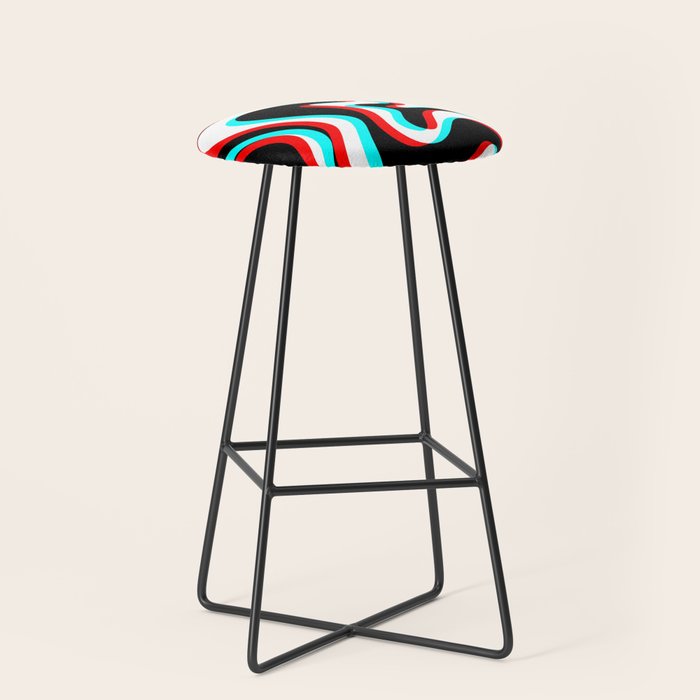 Trippy Glitch Retro Liquid Swirl Abstract Pattern Black White Red Cyan Stool Gallery Image 1
