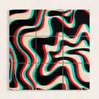Trippy Glitch Retro Liquid Swirl Abstract Pattern Black White Red Cyan Wood Wall Art Gallery Image 1