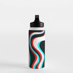 Trippy Glitch Retro Liquid Swirl Abstract Pattern Black White Red Cyan Water Bottle Gallery Image 3