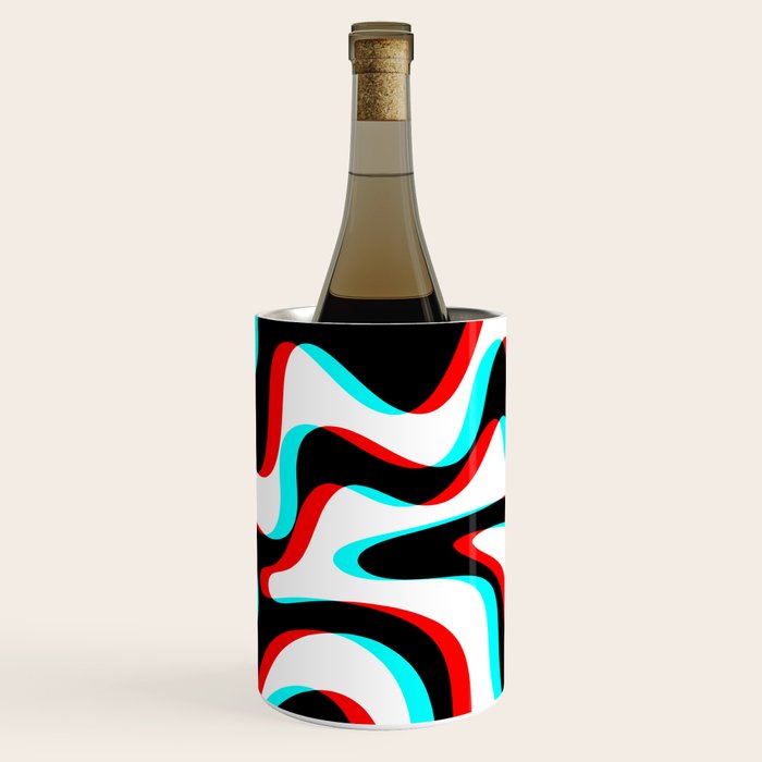 Trippy Glitch Retro Liquid Swirl Abstract Pattern Black White Red Cyan Wine Chiller Gallery Image 3
