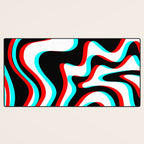 Trippy Glitch Retro Liquid Swirl Abstract Pattern Black White Red Cyan Desk Mat Gallery Image 3
