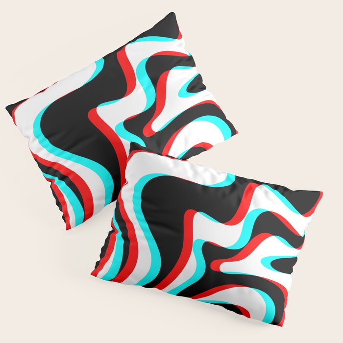 Trippy Glitch Retro Liquid Swirl Abstract Pattern Black White Red Cyan Pillow Sham Gallery Image 1