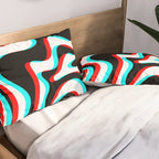 Trippy Glitch Retro Liquid Swirl Abstract Pattern Black White Red Cyan Pillow Sham Gallery Image 2