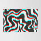 Trippy Glitch Retro Liquid Swirl Abstract Pattern Black White Red Cyan Rug Gallery Image 2