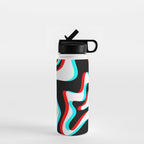 Trippy Glitch Retro Liquid Swirl Abstract Pattern Black White Red Cyan Water Bottle Gallery Image 1