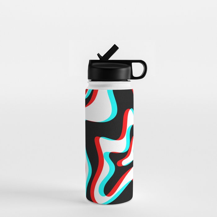 Trippy Glitch Retro Liquid Swirl Abstract Pattern Black White Red Cyan Water Bottle Gallery Image 1