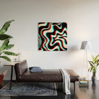 Trippy Glitch Retro Liquid Swirl Abstract Pattern Black White Red Cyan Wood Wall Art Gallery Image 2