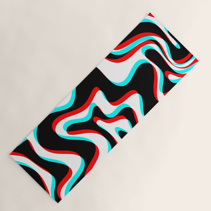 Trippy Glitch Retro Liquid Swirl Abstract Pattern Black White Red Cyan Yoga Mat Gallery Image 1